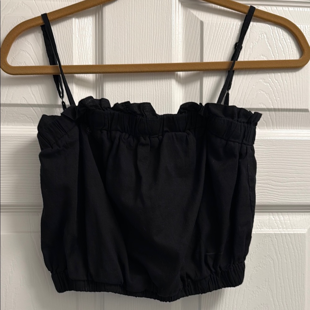 Velvet by Graham & Spencer for Anthropologie Black Ruffled Crop Top Size XS